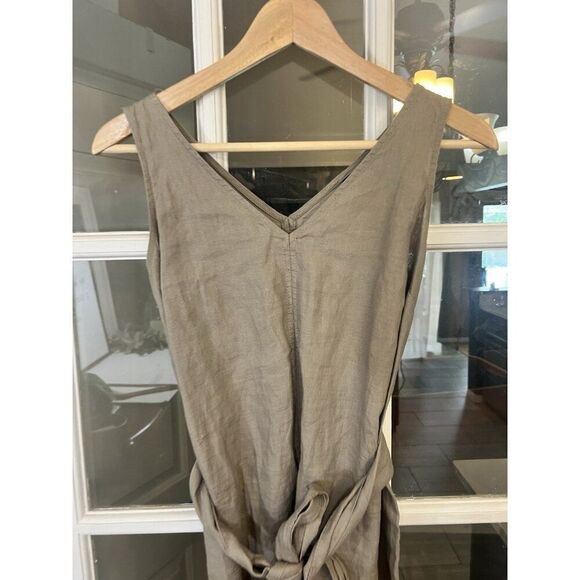 Adrienne Vittadini 100% Linen Sleeveless Knee Dress Size XS Tan Office Quiet Lux - Picture 2 of 6